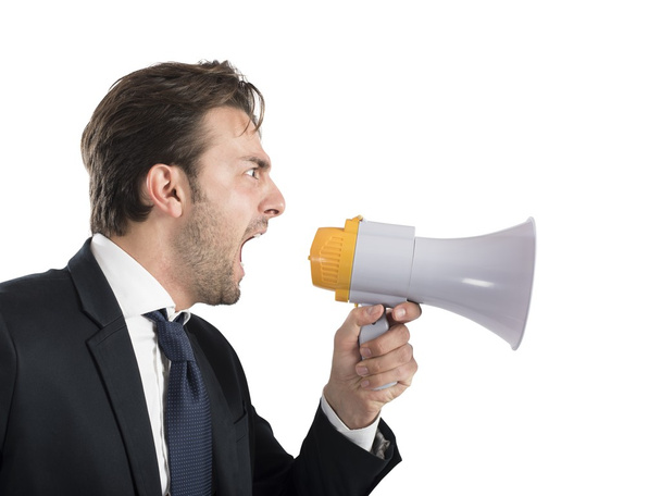 Angry boss shouting with megaphone - Foto, Bild