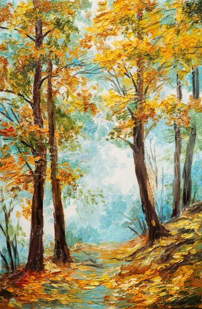 olaj festmény táj - színes őszi erdő - Fotó, kép
