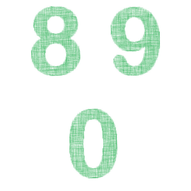 Sada písem zelené látky - čísla 8, 9, 0 - Vektor, obrázek