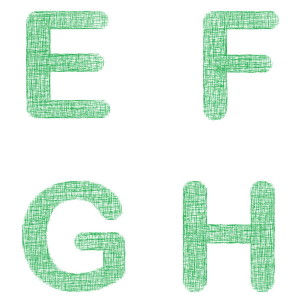 緑の布のフォント設定 - 文字 E、F、G、H - ベクター画像