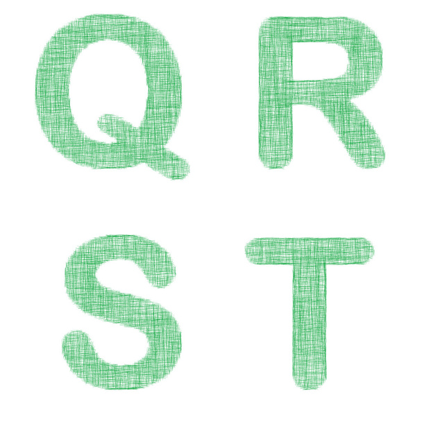 Groene weefsel lettertype ingesteld - letters Q, R, S, T - Vector, afbeelding
