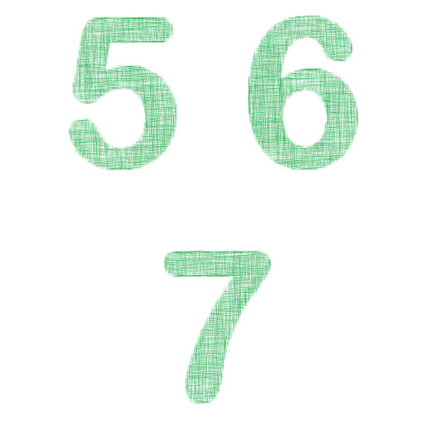 Yeşil kumaş yazı seti - numaralar 5, 6, 7 - Vektör, Görsel
