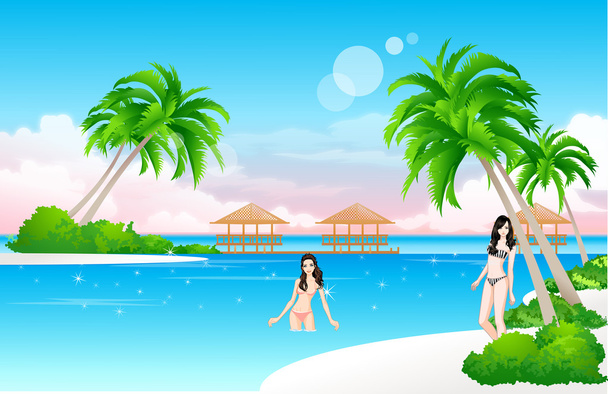 Пляж дівчата
 - Вектор, зображення