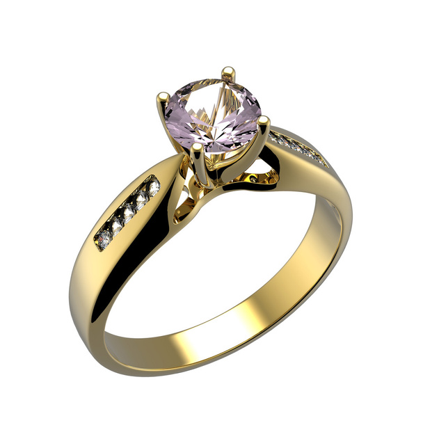 χρυσό δαχτυλίδι με διαμάντι. - Φωτογραφία, εικόνα
