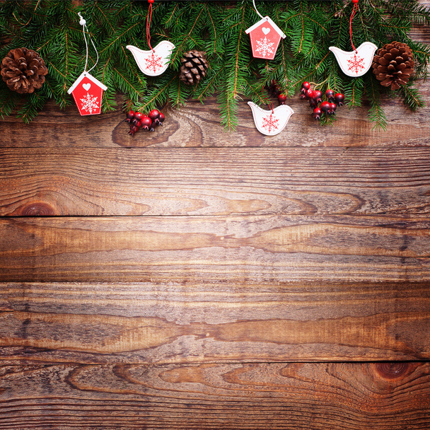 Christmas Decoration Over Wooden Background - Fotó, kép