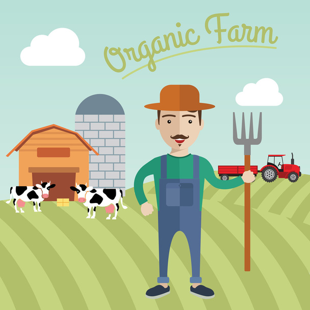 Farmer working in the farm - Vector, Image