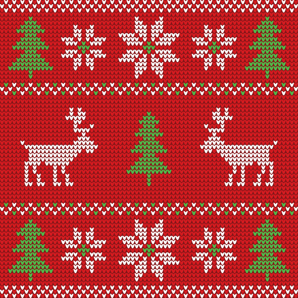 Rode gebreide kerst trui met herten - Vector, afbeelding