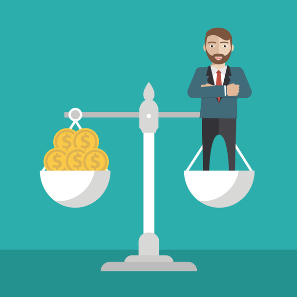 Businessman balance on scale with money - Vector, Image
