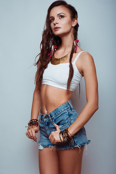 Beautiful young hippie woman - 写真・画像