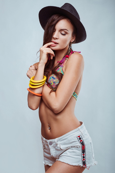 Portrait of beautiful young hipster woman - Fotó, kép