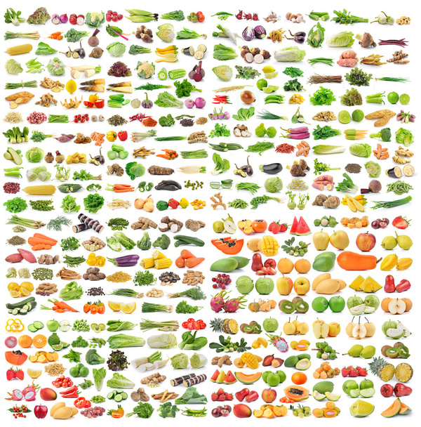 conjunto de verduras y frutas sobre fondo blanco
 - Foto, Imagen