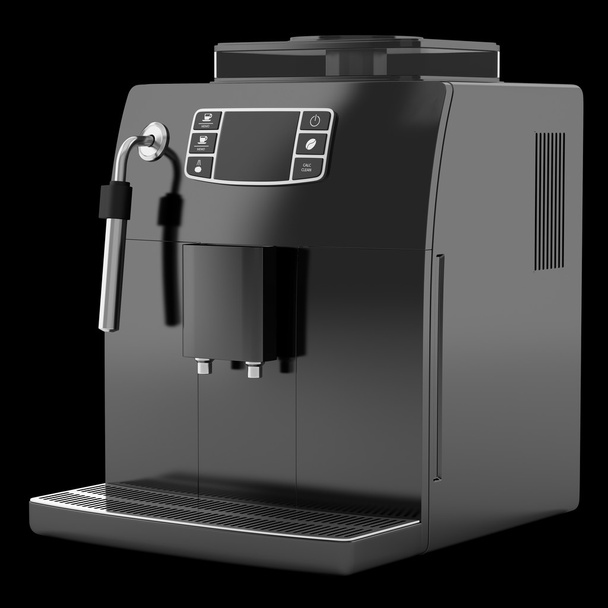 black coffee machine isolated on black background - Foto, Imagem