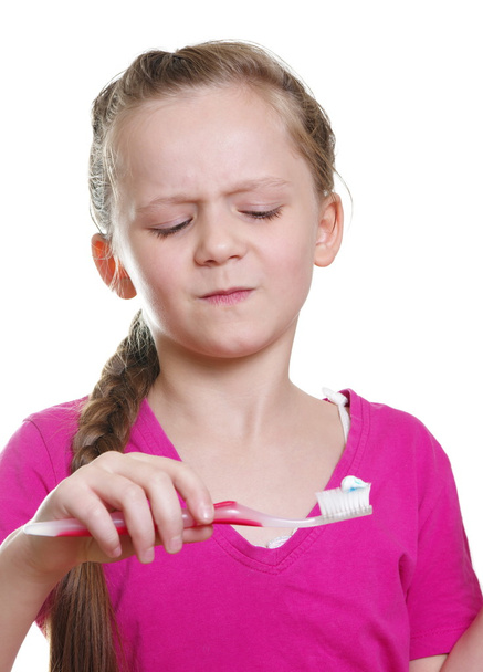 Девушка с зубной щеткой
 - Фото, изображение