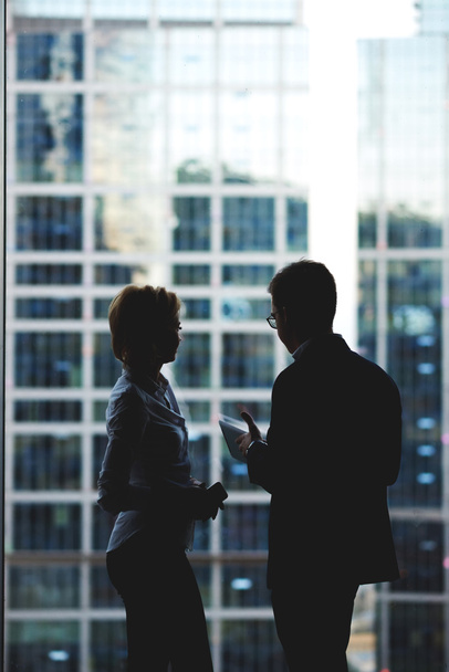 Silhouette of a two business partners - 写真・画像