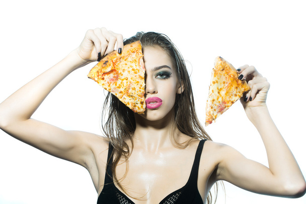 Young girl with pizza - Фото, изображение