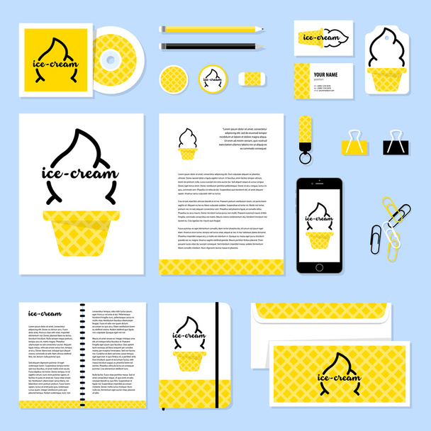 Corporate identity business set design. Vector stationery template design with ice-cream elements. Documentation for business. - Vektor, obrázek