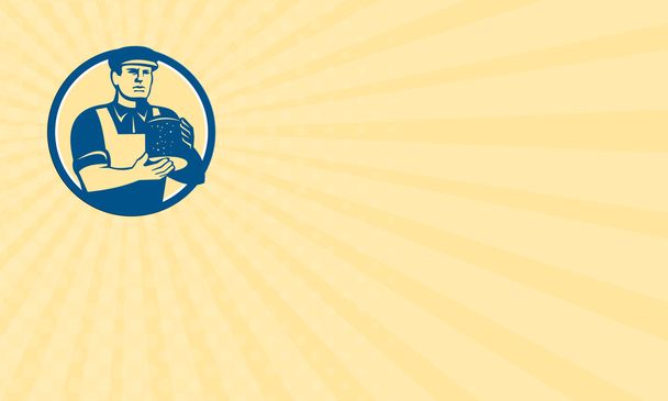 Επαγγελματική κάρτα Τυροκόμος κρατώντας Τυρί ρετρό - Φωτογραφία, εικόνα
