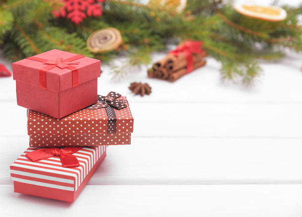 Christmas gifts closeup. - Foto, afbeelding
