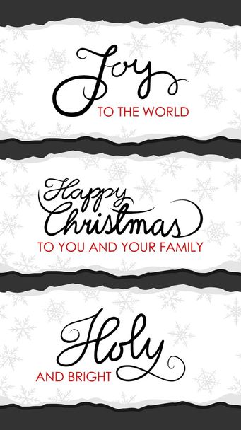 Christmas wishes in English joy to the world happy Christmas holy and bright on torn paper vector seasonal label set - Vecteur, image