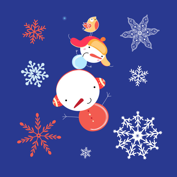 Krásnou sněhulák s sněhové vločky   - Vektor, obrázek