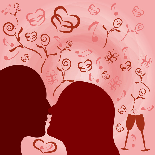 εικονογράφηση ρομαντική νοσταλγία με σιλουέτες άνδρα και γυναίκας - Φωτογραφία, εικόνα