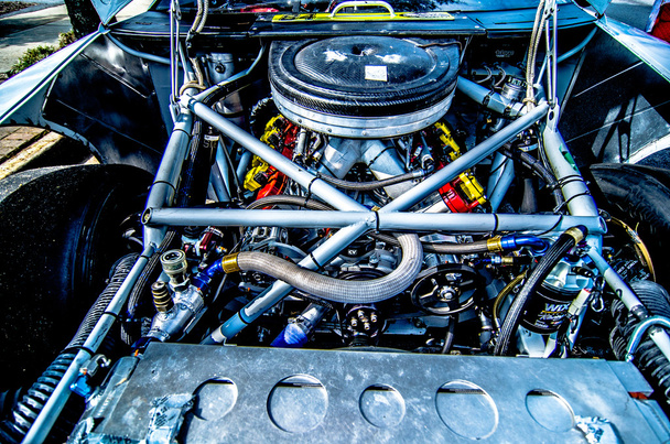 racing car engine and wires under the hood - Photo, Image