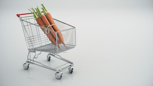 shopping cart with carrots - 写真・画像