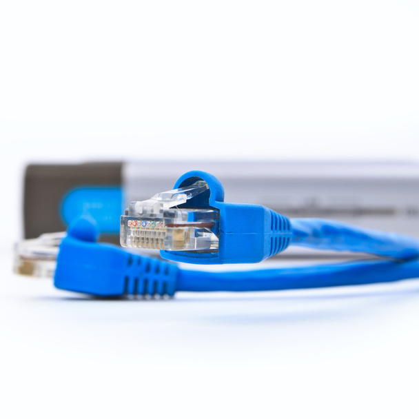 Closeup of UTP network cables.Data Network Hardware Concept. RJ4 - Photo, Image