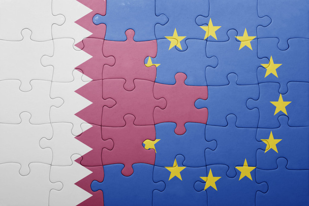 Katar ve Avrupa Birliği'nin ulusal bayrak ile bulmaca - Fotoğraf, Görsel