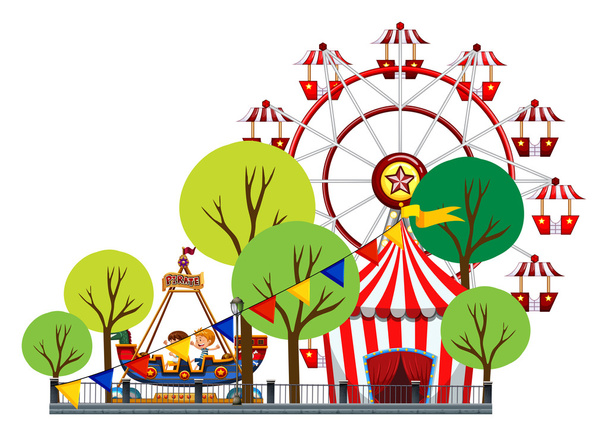 Ferris wheel and children on the ride - Vector, Image