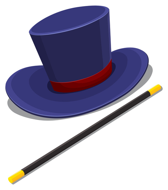 Goochelaar hoed en magische toverstaf - Vector, afbeelding