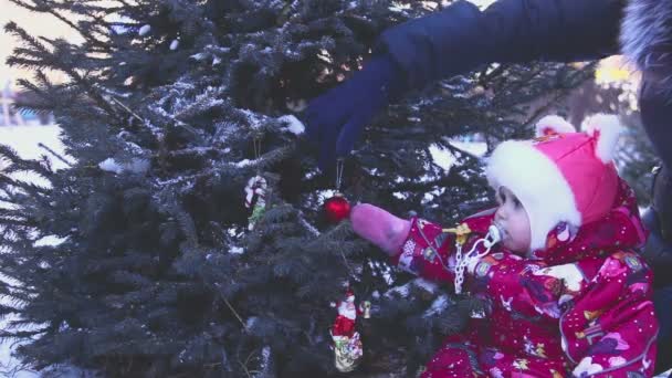 Παιδί που παίζει κάτω από το χριστουγεννιάτικο δέντρο - Πλάνα, βίντεο