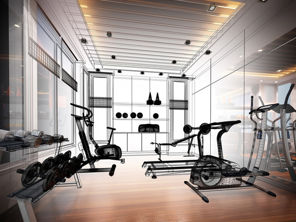 design de esboço abstrato da sala de fitness interior
 - Foto, Imagem