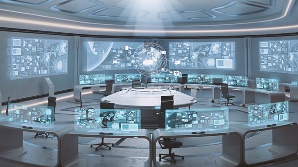 Empty, modern, futuristic command center interior - Photo, Image