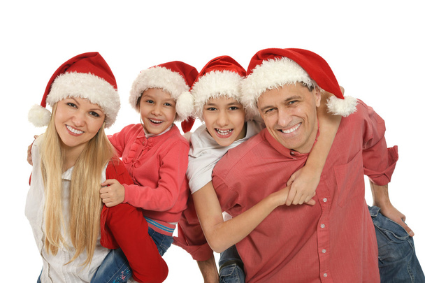 family with kids   in santa hats - Φωτογραφία, εικόνα