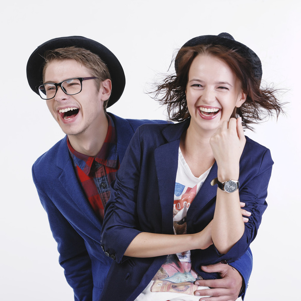 Happy smiling hipster students in the studio - Foto, imagen