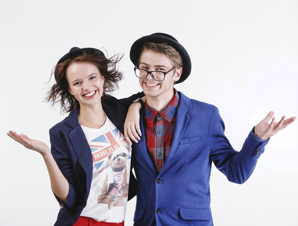 Happy smiling hipster students in the studio - Foto, Imagem