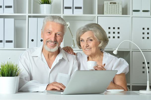 happy senior couple with laptop - Фото, изображение