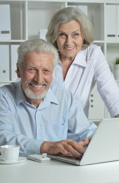 feliz pareja de ancianos con portátil - Foto, Imagen