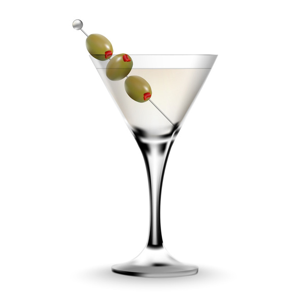 Martini cocktail in a glass with olive - Вектор,изображение