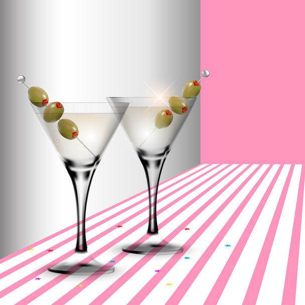 Martini cocktail in a glass with olive - Vetor, Imagem