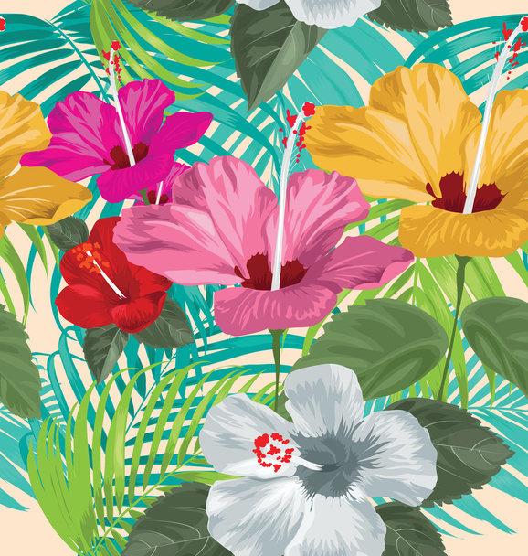 Hibiscus seamless  pattern - Vector, Image