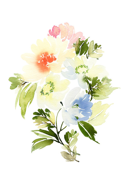 Greeting card with flowers. Pastel colors. Handmade. - Fotoğraf, Görsel