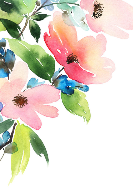 Greeting card with flowers. Pastel colors. Handmade. - Фото, зображення