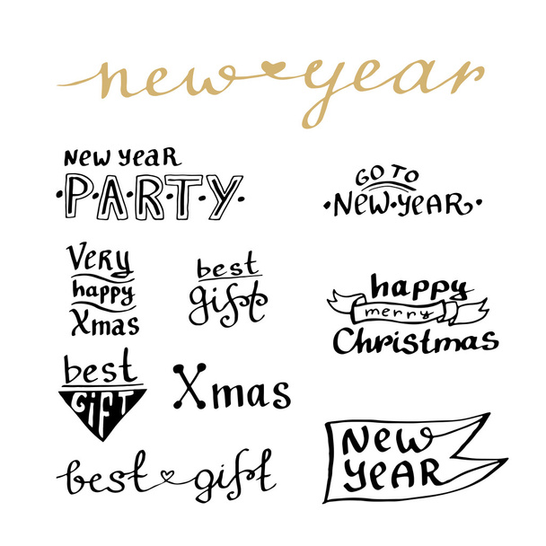 New Year handwritten lettering set. - Διάνυσμα, εικόνα