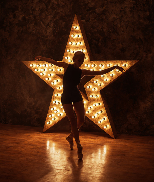 Graceful slender ballerina dancing in studio - Фото, зображення