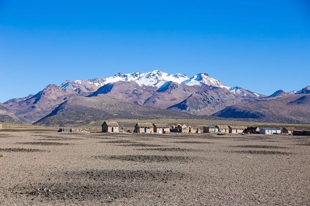 Klein dorpje van herders van Lama's in de Andes bergen. Een - Foto, afbeelding