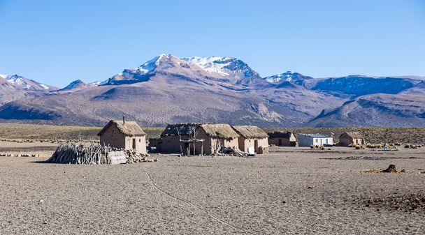 Small village of shepherds of llamas in the Andean mountains. An - Photo, Image