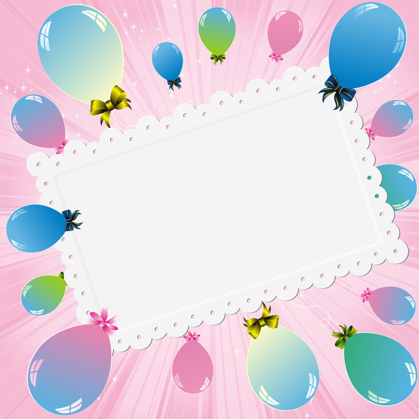 Colorful balloons and white card - Vector, Image