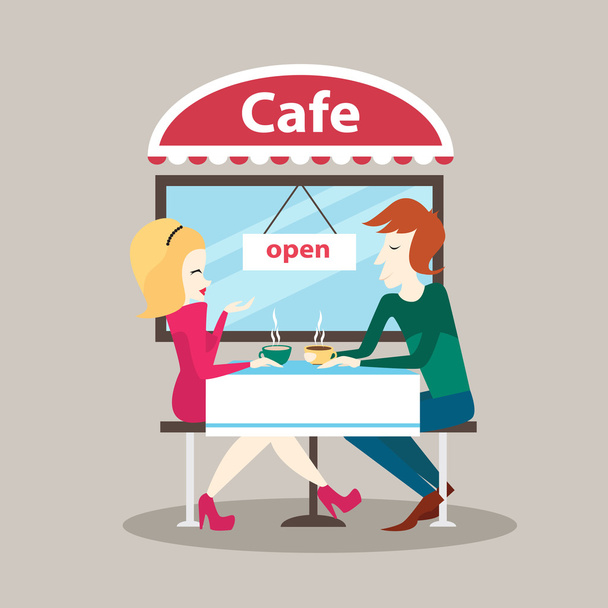 Hombre y mujer sentados en la cafetería al aire libre
 - Vector, Imagen
